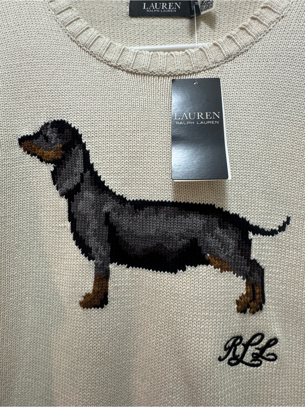 Ralph Lauren Cream Crewneck Sweater with Dachshund Intarsia - Picture 4 of 6